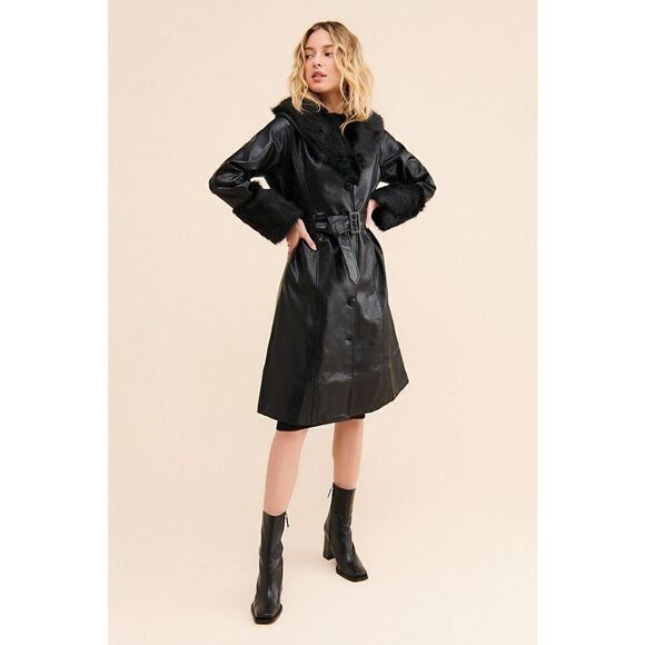 Petit Moments Solange Vegan Leather Coat Size L - Picture 1 of 12